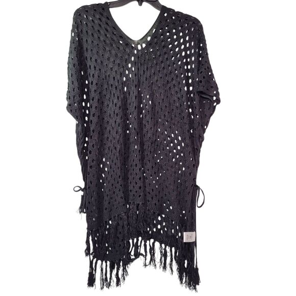 Women Crochet Beach Cover Ups Swimwear Fringe Hem Beach Dress Black One Size - Picture 5 of 9